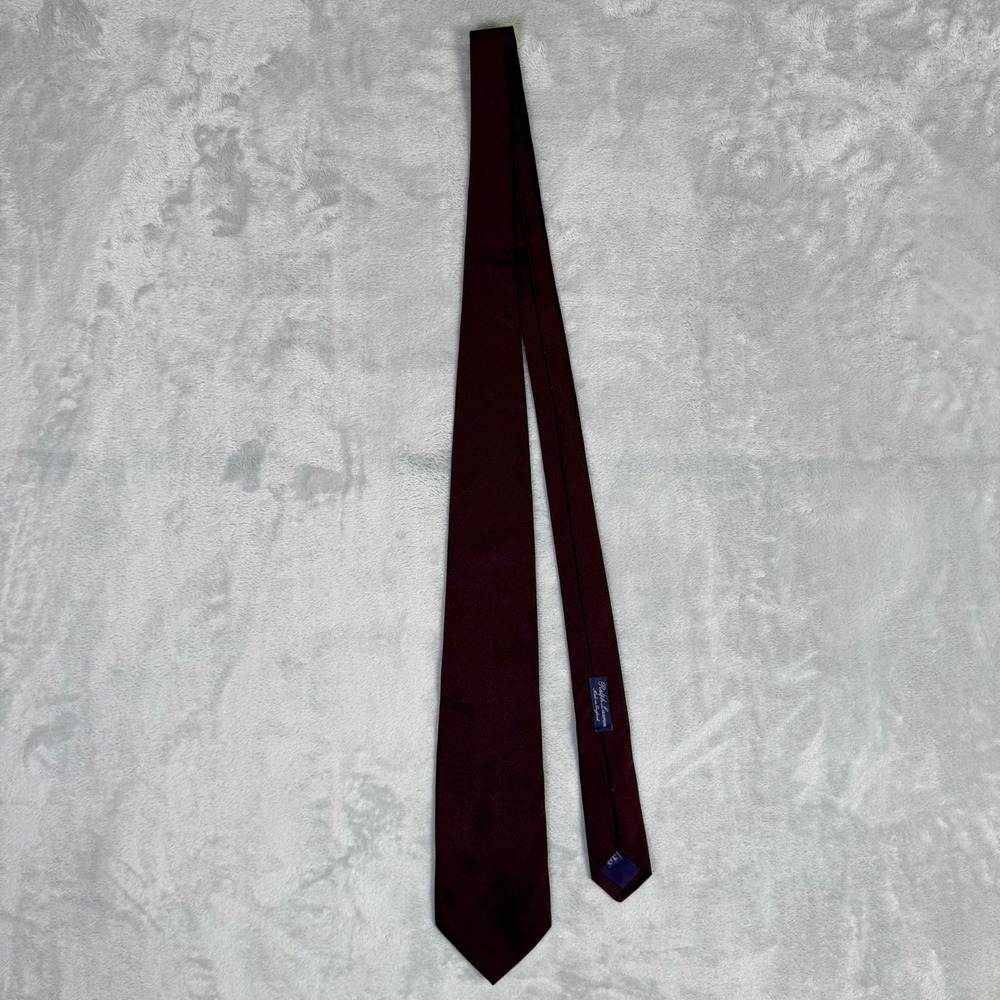 Ralph Lauren Purple Label Tie Mens OS Burgundy Silk Handmade England Solid Satin